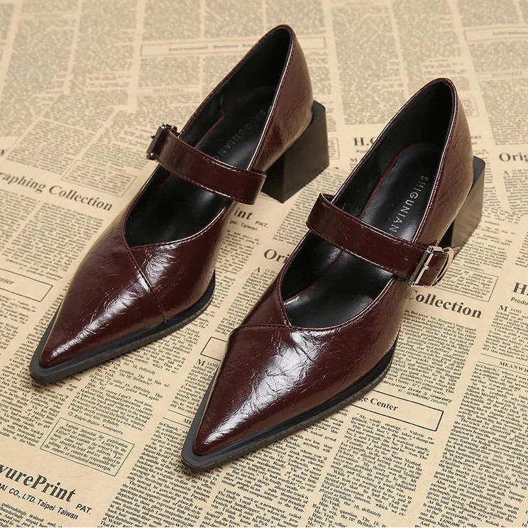 Designer Vintage Damen Mary Jane Schuhe – Modische spitze flache Pumps