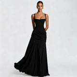 Women’s Solid Square Neck Pleated Sling Dress