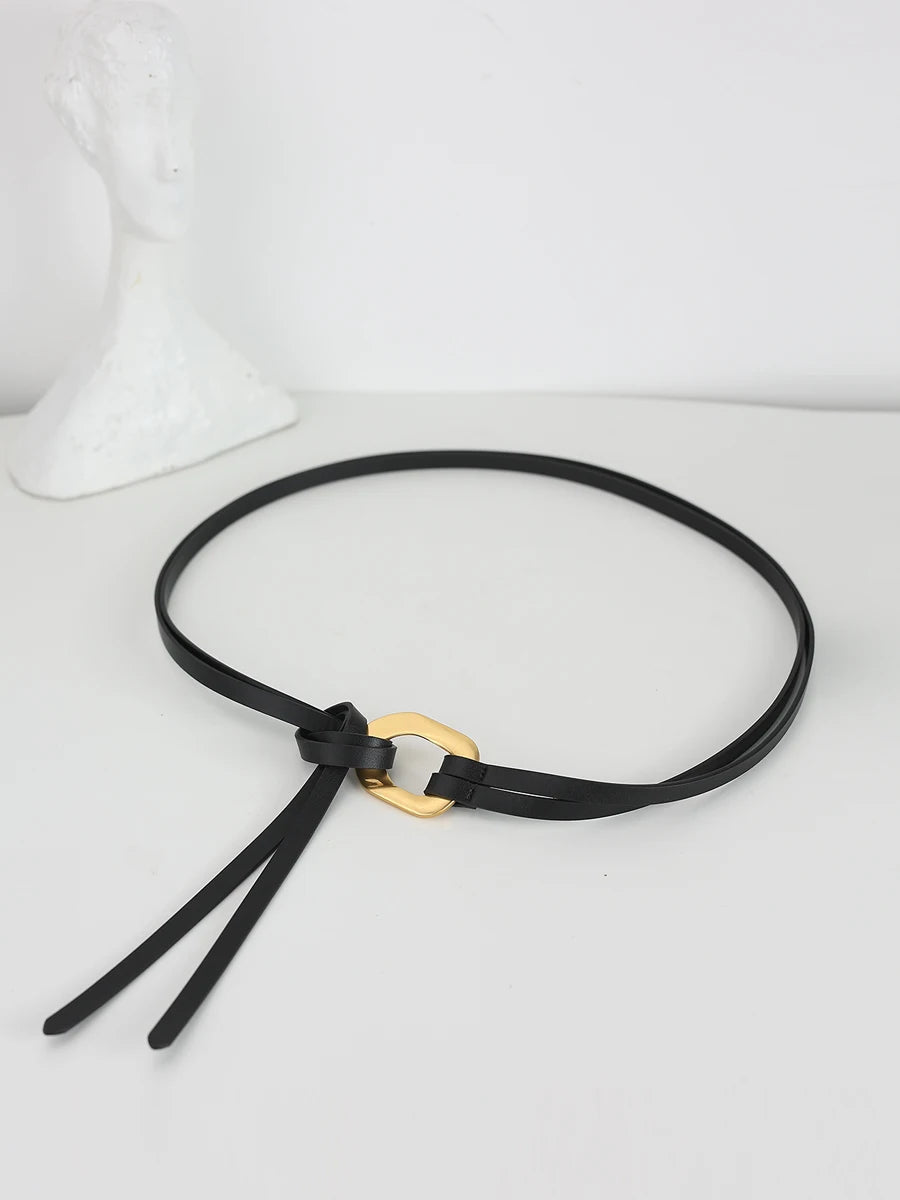 Real Leather Double Rope Thin Belt for Women – Decorative Waist Chain for Dresses & Coats