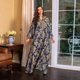 Perlenbesetzter muslimischer Abaya für Damen | Elegante Jalabiya mit Stehkragen und marokkanisches Partykleid