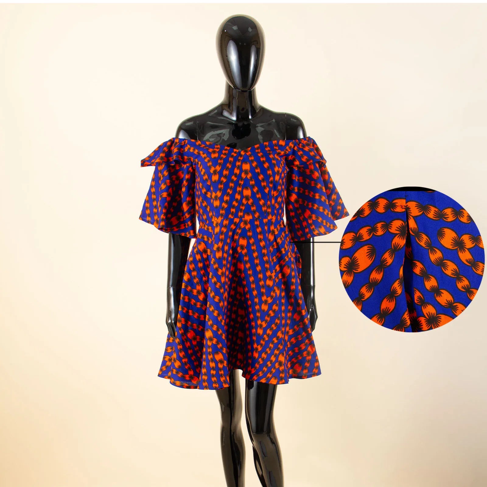 African Off-Shoulder Mini Dress High-Waist Ankara Party Dress For Women