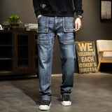 Herren Streetwear Baggy Cargo Jeans | Gerade Denimhose mit mehreren Taschen