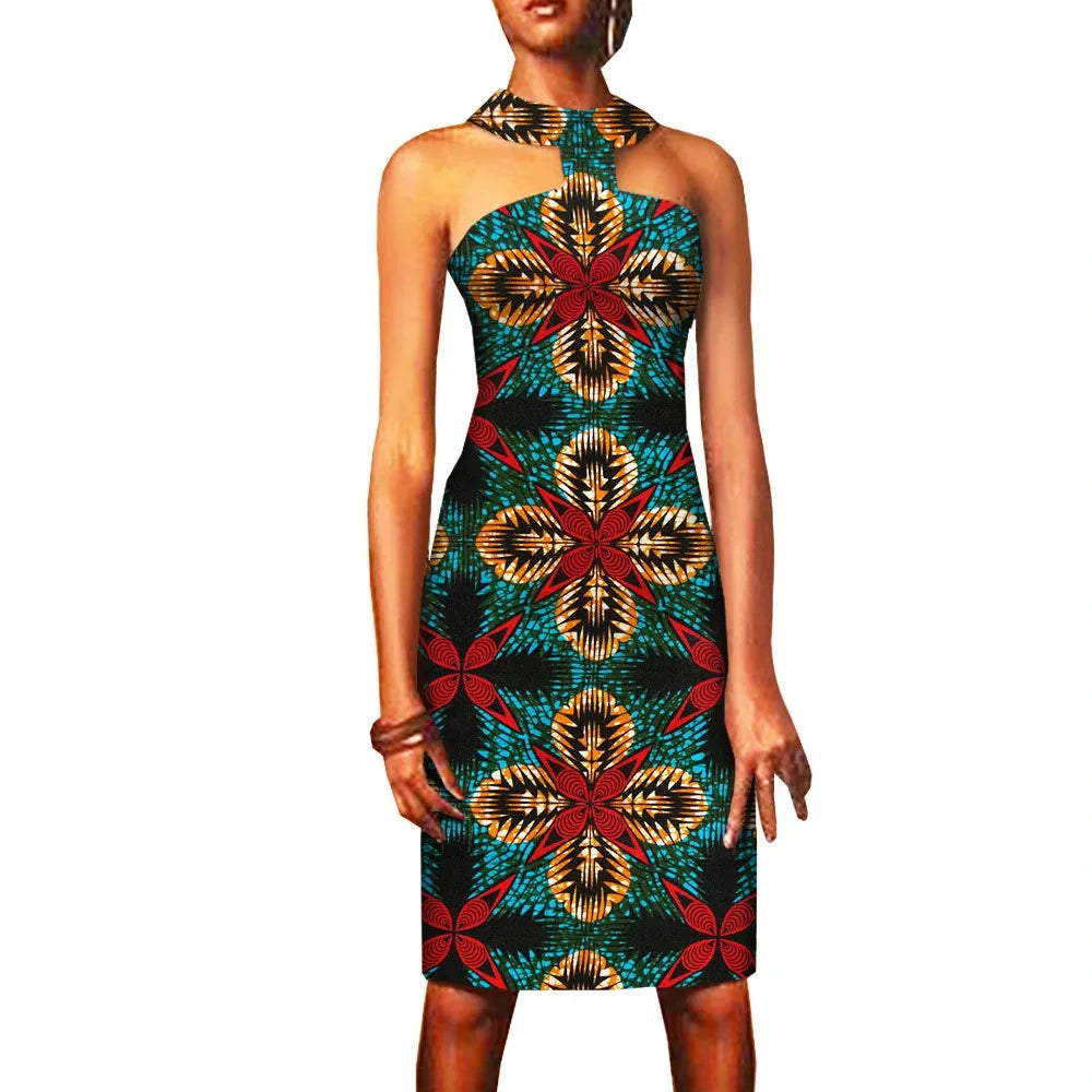 Ärmelloses Ankara Bodycon Sommer Mini-Kleid im afrikanischen Stil für Damen