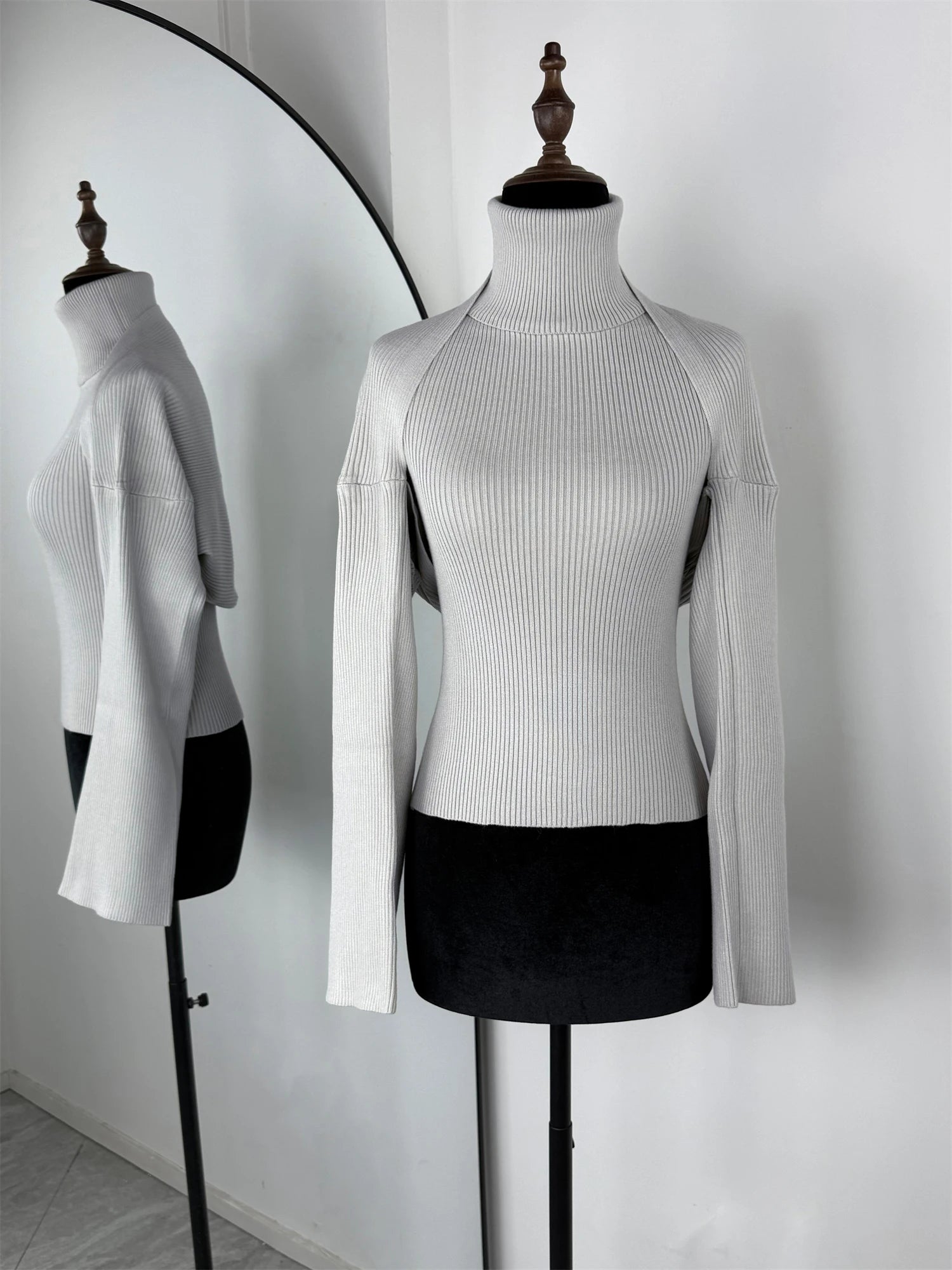2-Piece Knitted Set for Women – Turtleneck Sleeveless Vest & Long Sleeve Bolero Shawl