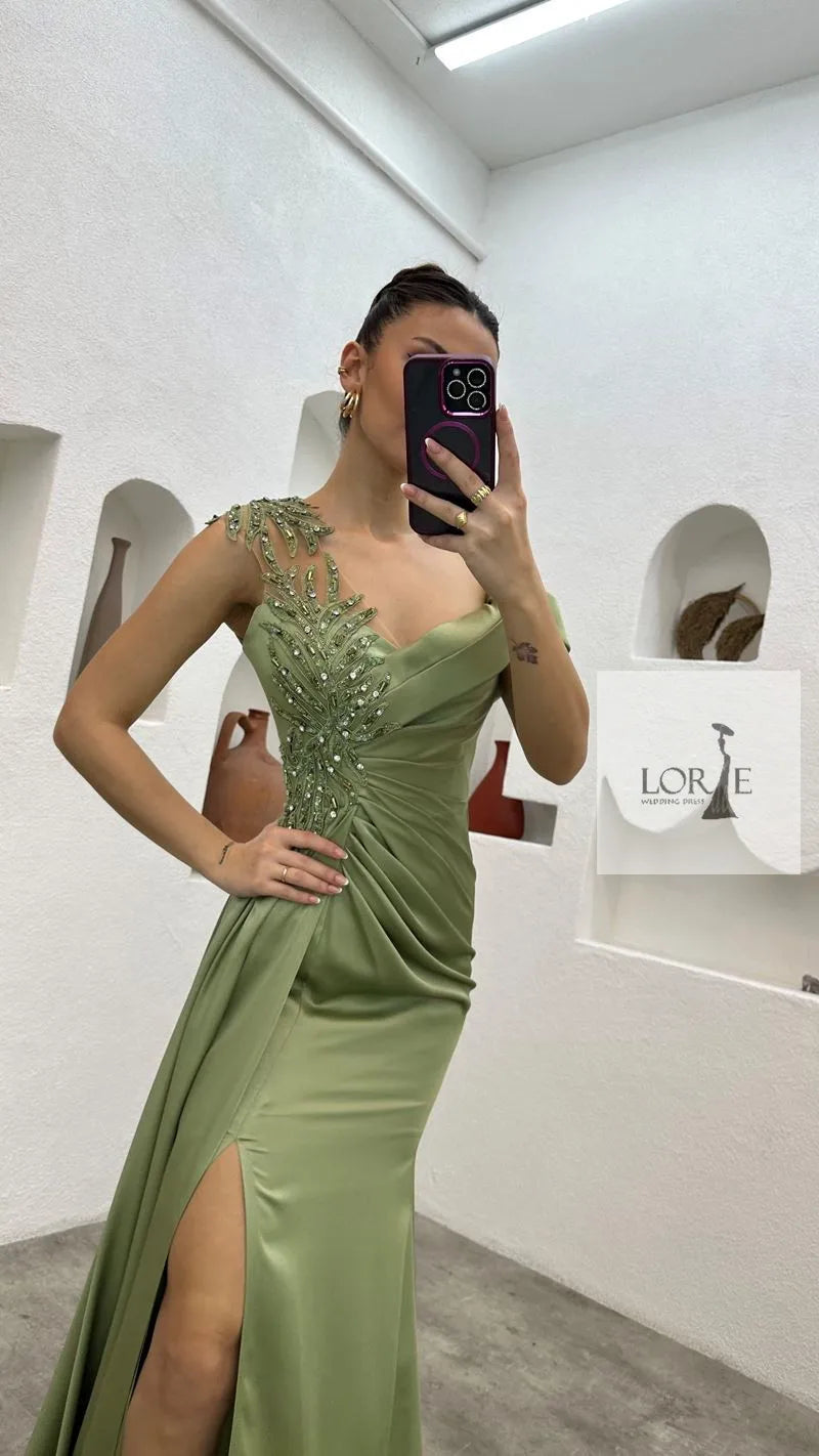 Beaded Satin Mermaid Evening Dress | Elegant Lace Prom Gown