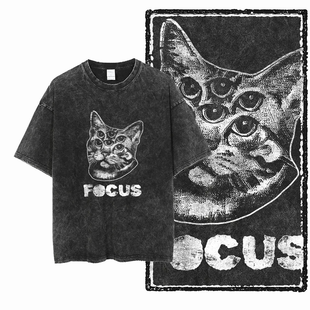 Acid Washed Cat Graphic T-Shirt | Unisex Exclusive Streetwear Tee