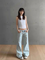 Women’s Y2K Vintage Low-Waist Jeans – Retro Washed Denim Trousers