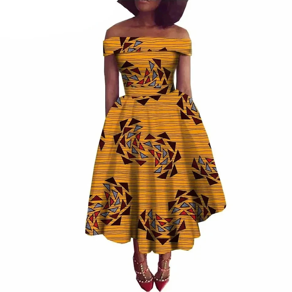 Afrikanisches Ankara-Print Carmen-Kleid | Traditionelle trägerlose afrikanische Kleidung