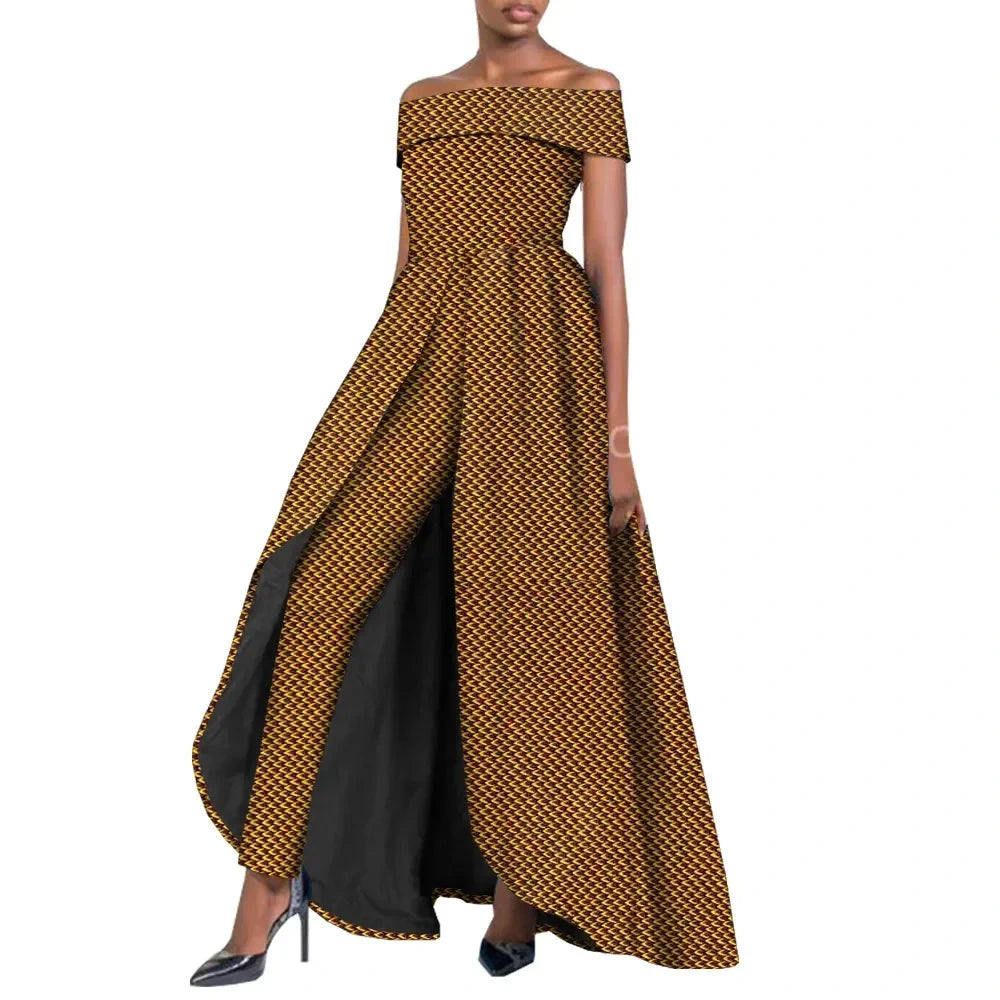 High-Split Long Dress and Ankara Pants, Traditional Dashiki Wax Print Outfit