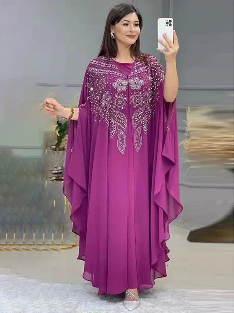 Damen Dubai Luxus Chiffon Boubou – Muslimisches Modekleid – Kaftan Marokkanisches Hochzeits-Partykleid
