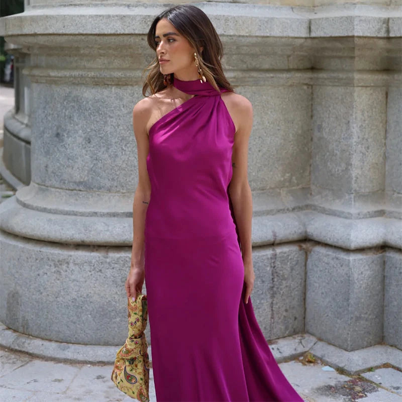 Sexy Satinband Neckholder Partykleid – Elegantes rückenfreies Abendkleid für Damen