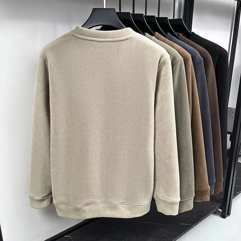 Herren verdickter Fleece-Pullover aus Wolle – Halbhoher Kragen Thermo-Sweatshirt