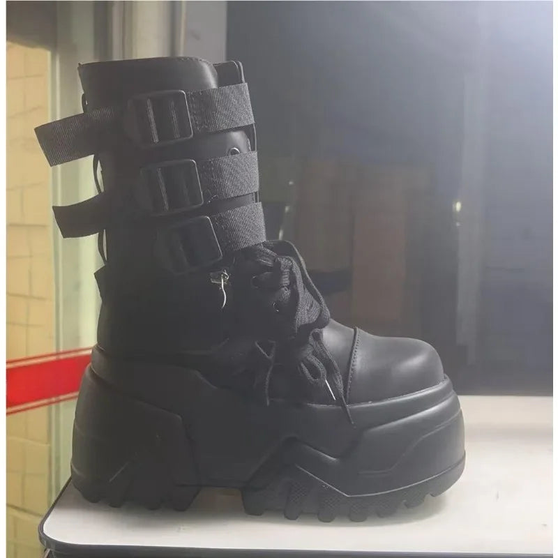 Women’s 9cm Chunky Platform Punk Wedge Ankle Booties