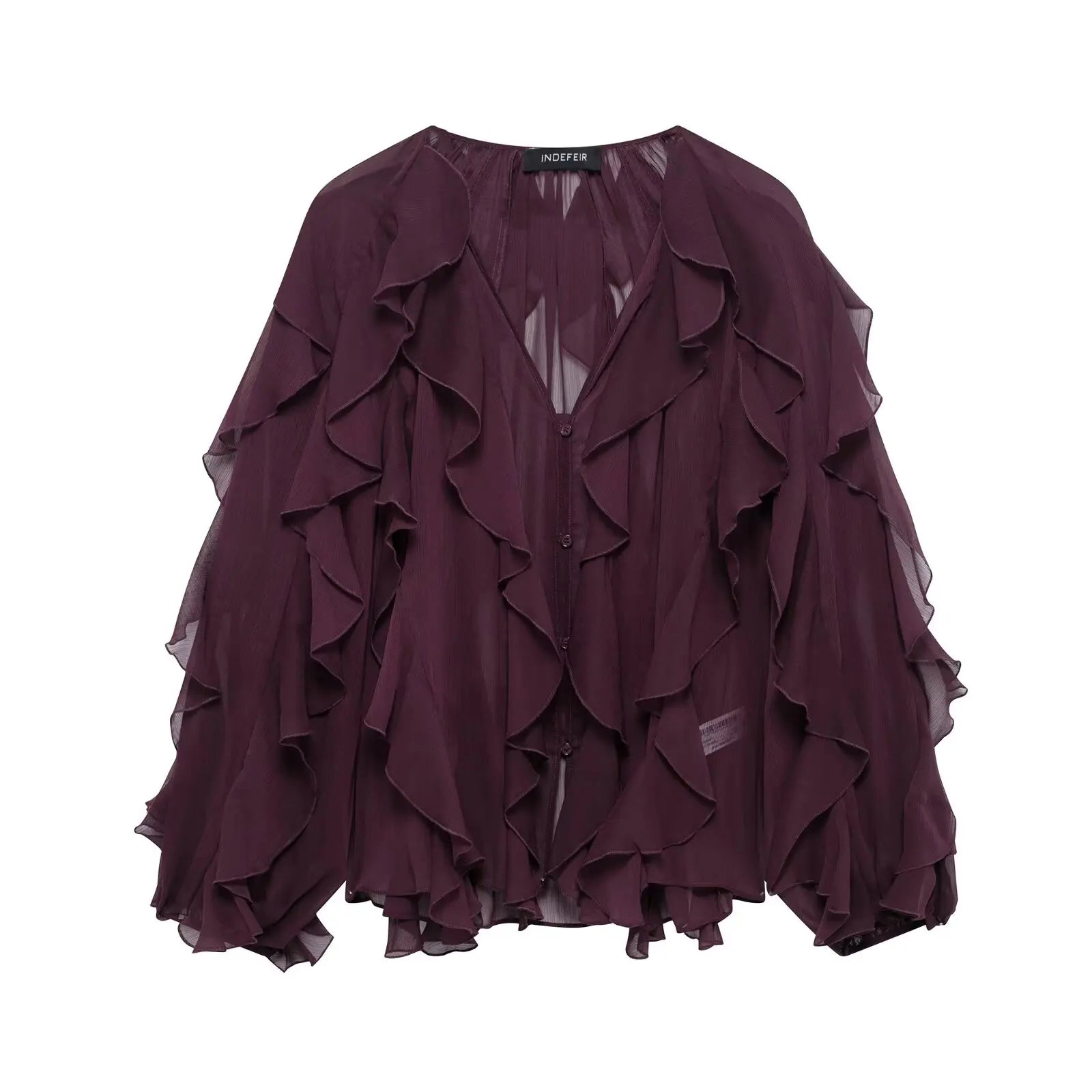 Women’s Elegant V-Neck Blouse – Single-Breasted Long Sleeve Shirt