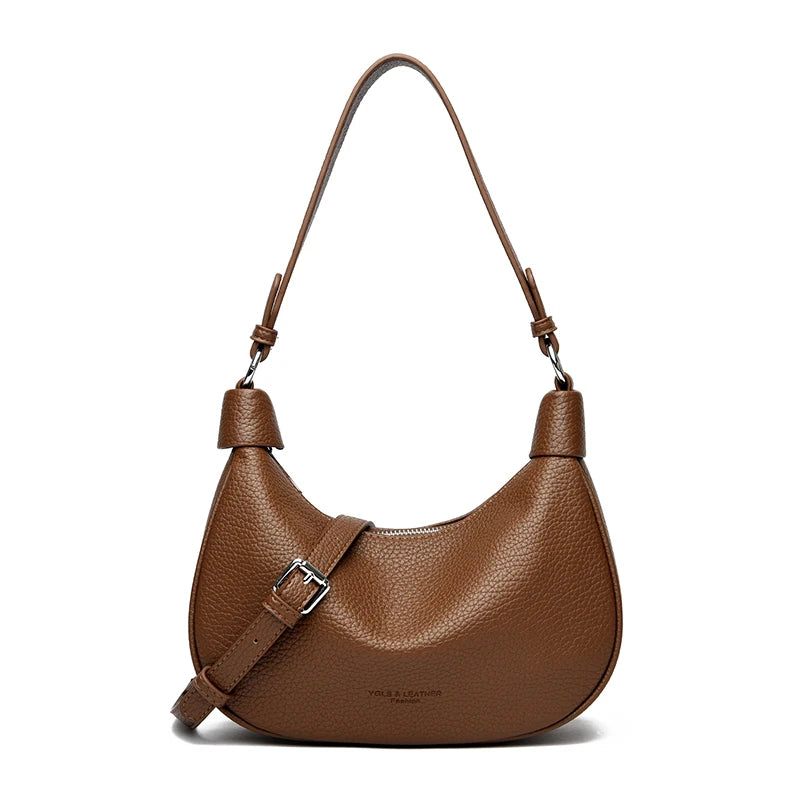 Die Lichi-Crescent Silhouette Zwei-Riemen Soft PU-Leder Umhängetasche