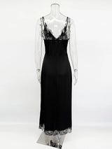 Women’s Sexy Lace Long Dress – Sleeveless Backless Slit Evening Gown