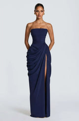 Women’s High Split Strapless Ruched Maxi Dress
