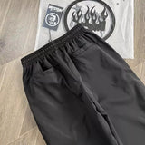 Hellstar HS Edition Waxed Nylon Pants | Men’s Straight Loose Button Trousers
