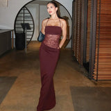 Women’s Spring Lace Long Dress – Sexy See-Through Spaghetti Strap Gown
