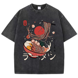 Ramen Nudeln gewaschenes Baumwoll-T-Shirt | Harajuku Grafik-T-Shirt für Damen
