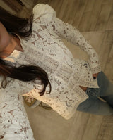 Elegant Printed Lace Hollow Out Commute Top– Women’s Vintage See-Through Summer Shirt