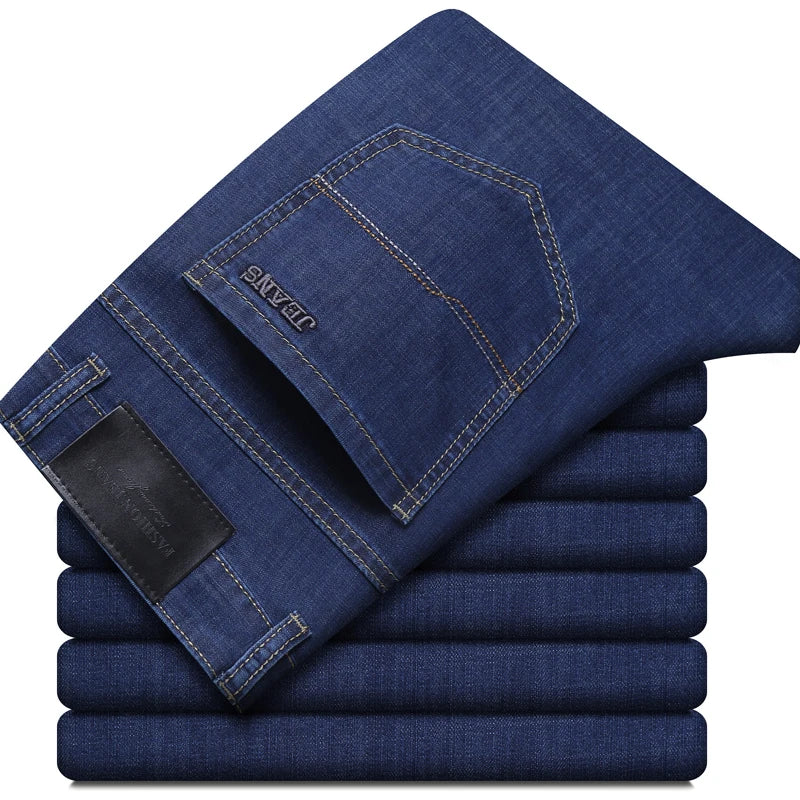Summer Elastic Men's Jeans | Fashion Business Straight Stretch Denim