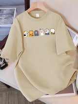 Buntes Katzenpfoten-T-Shirt aus Baumwolle | Süßes Tierdruck-T-Shirt für Damen
