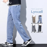 Men’s Soft Lyocell Summer Jeans – Elastic Waist Loose Straight Denim