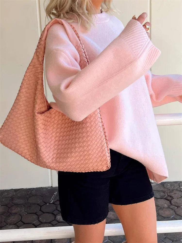 Damen Langarm Pullover Lockerer Patchwork Süßer Y2K Strickpullover