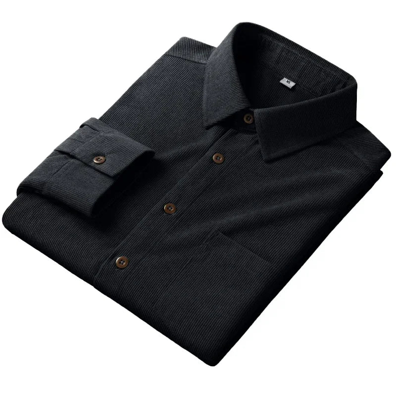 Men's Corduroy Long Sleeve Shirt – Autumn Winter Solid Color Casual Top