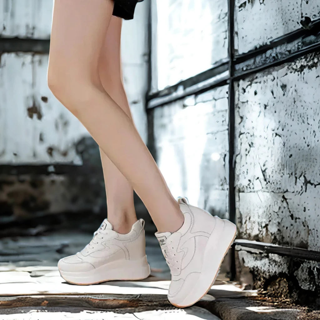 Damen-Plateau-Wedge-Sneaker, 10 cm – 4 Inch klobige Schuhe aus echtem Leder