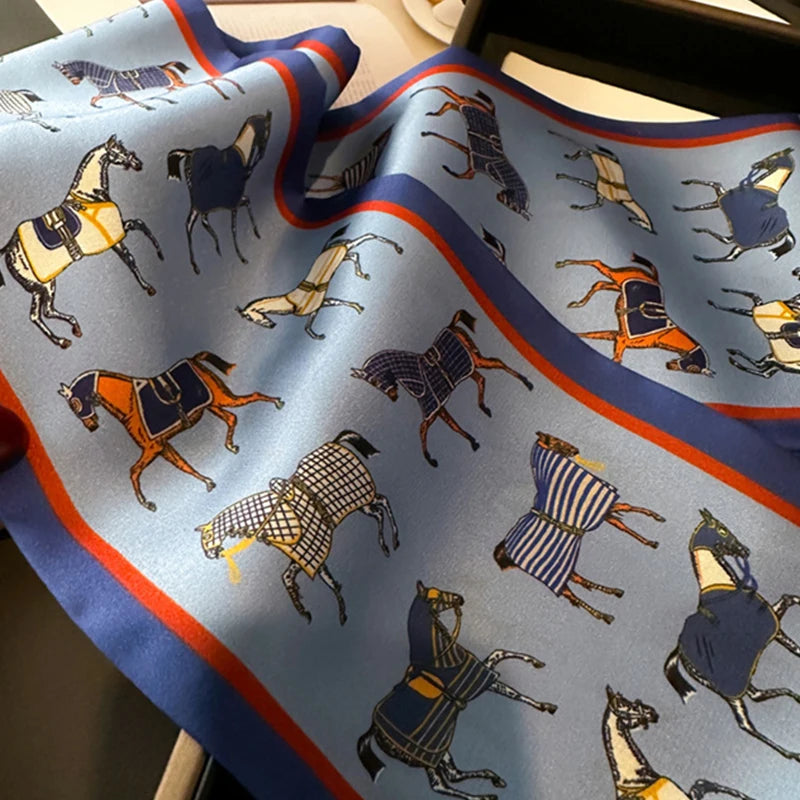 Luxury Horse Design Silk Ribbon Scarf for Women