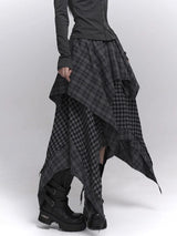 Acubi Fashion Karierter Asymmetrischer Rock | Damen Alt Goth Maxi mit elastischem Bund