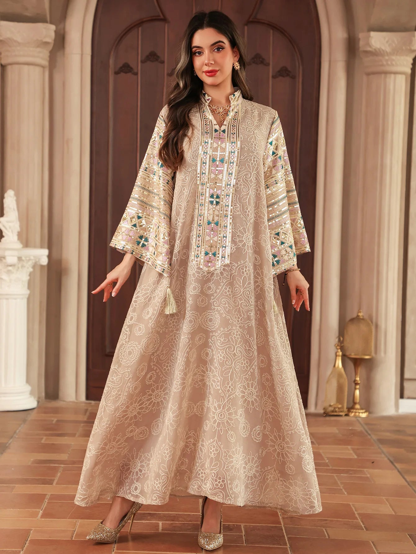 Women’s Embroidered Abaya for Party | Elegant Muslim Jalabiya Morocco Kaftan