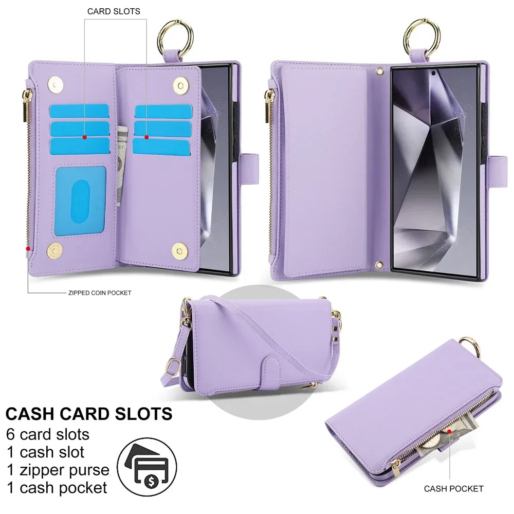 Crossbody Wallet Case with Lanyard for Samsung Galaxy S26 S25 S24 S23 Ultra