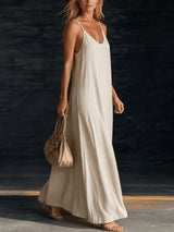 Women's Loose-Fitting A-Line Long Summer Dress with Thin Straps