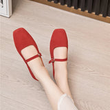Women’s Genuine Leather Mary Jane Shoes – Square Toe Ballet Flats
