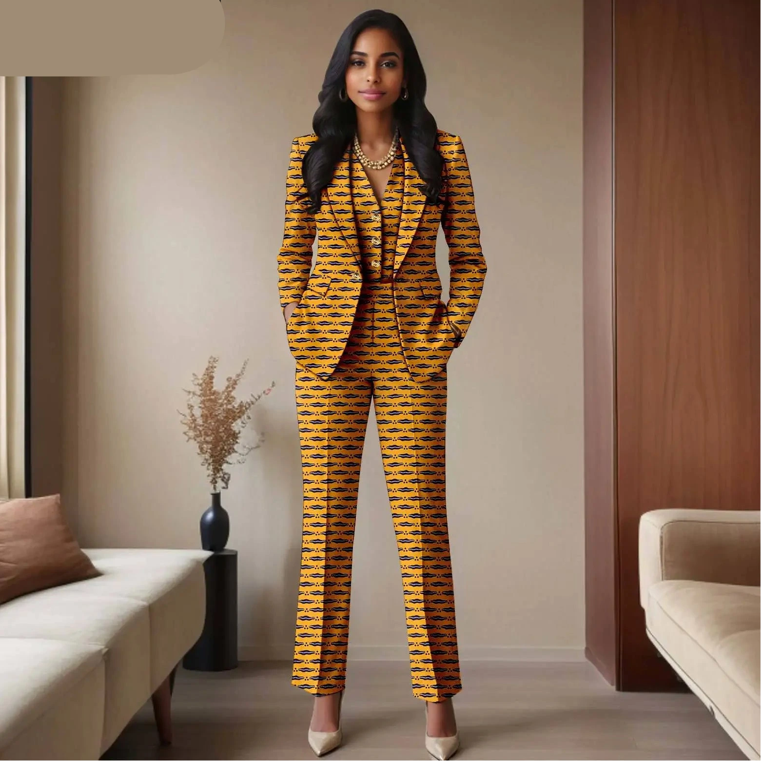 Das „Legacy“ Executive Set: Lebhafter 3-teiliger Anzug aus Ankara | Einreihiger Blazer, passende Weste & hoch geschnittene Hose