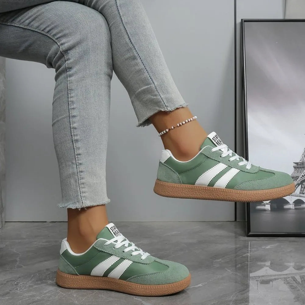 Ultraleichte Damenmode-Sneaker – Atmungsaktive gestreifte Schnür-Sportschuhe