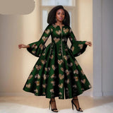 Das Maxi-Kleid "Aura": Kühnes afrikanisches Print-Kleid mit dramatischen ausgestellten Ärmeln