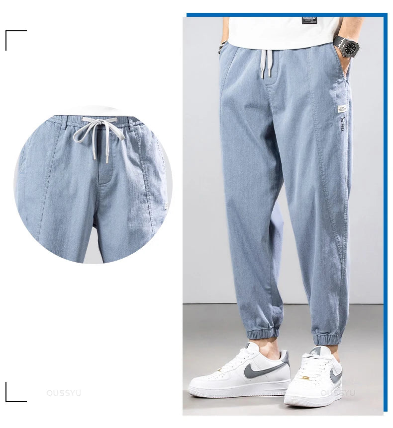Men’s Summer Thin Cotton Cargo Pants – Stretch Ankle Length Casual Trousers