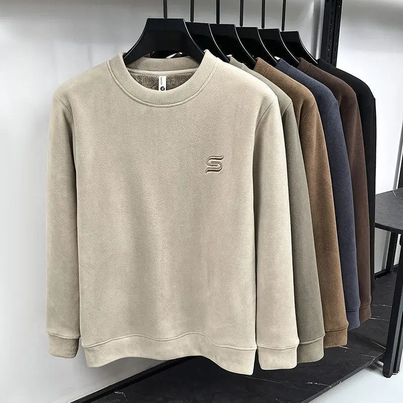 Herren verdickter Fleece-Pullover aus Wolle – Halbhoher Kragen Thermo-Sweatshirt