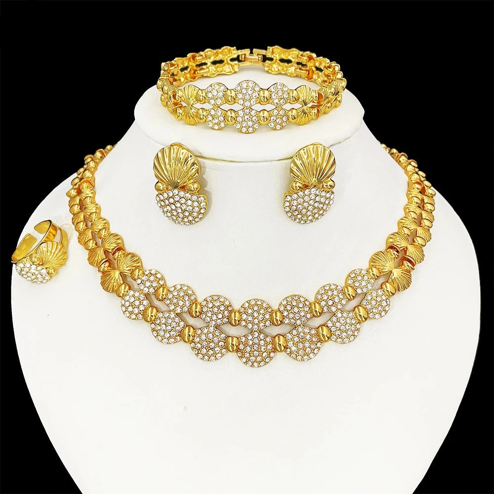 Neuestes italienisches Goldschmuck-Set für Damen – Luxuriöses afrikanisches Statement-Halskette und Ohrringe