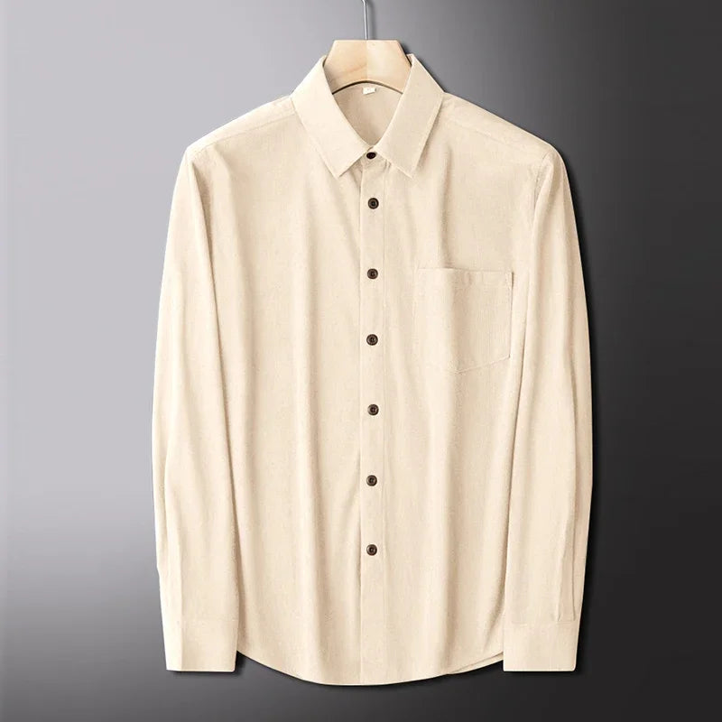 Men's Corduroy Long Sleeve Shirt – Autumn Winter Solid Color Casual Top