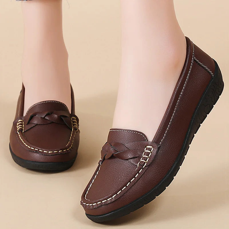 Women's Soft Leather Loafers – Lightweight Flexible Casual Slip-On Flat Shoes