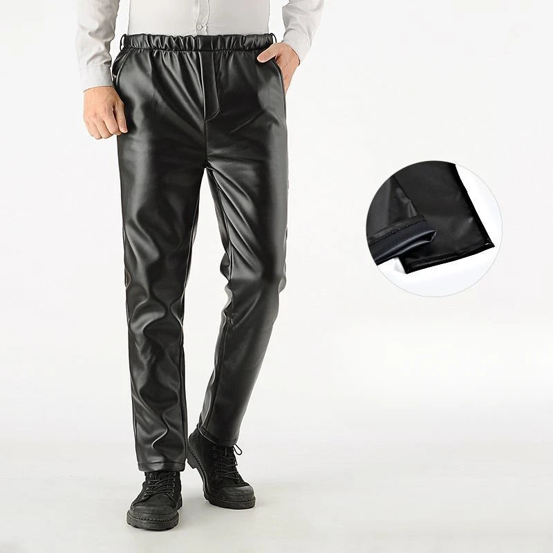 Men's Winter Gothic Black Leather Pants – Plus Fleece Lined Thick Thermal Trousers