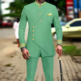 African Slim Fit Men Double Breasted Embroidery Blazer & Matching Pants Set