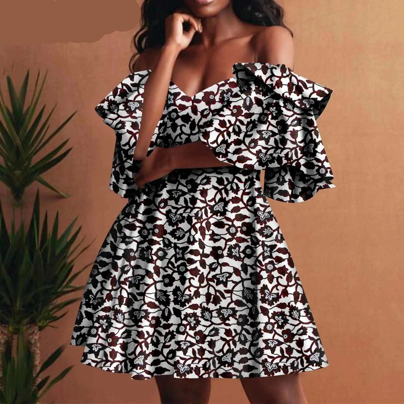 African Off-Shoulder Mini Dress High-Waist Ankara Party Dress For Women