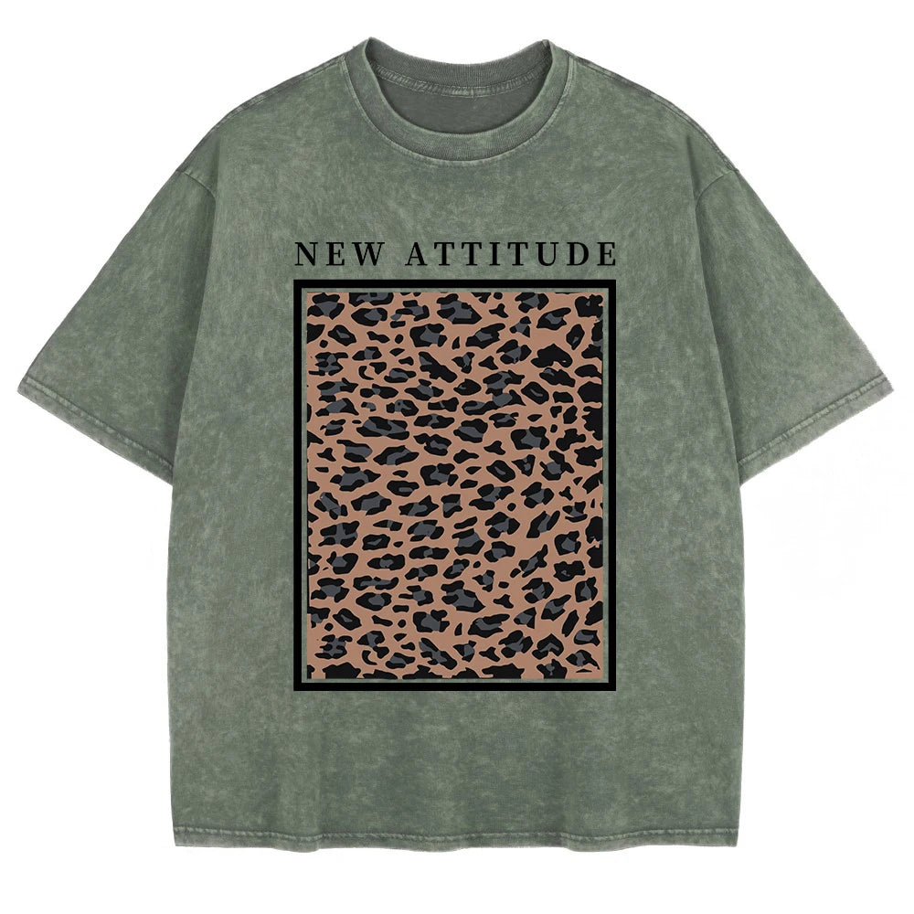Damen Oversized Washed Cotton Top mit auffälligem Leopardenprint