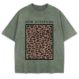 Damen Oversized Washed Cotton Top mit auffälligem Leopardenprint